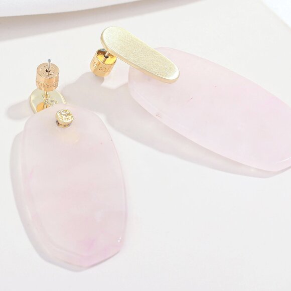 Alicia Bonnie Cathy Rose Quartz Gemstone Oval Drop Earrings, 14K Gold Plated - Picture 1 of 6